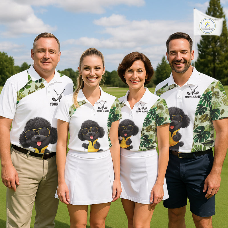 Funny Mens Golf Polo Shirt Green Tropical Pattern Custom Golf Clubs Shirts, Poodle Dog Lover Gift NHN0067