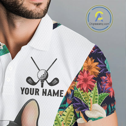 Funny Mens Golf Polo Shirt Custom Tropical Leaf Pattern Personalized Bulldog Golf Shirts For Men NHN0067