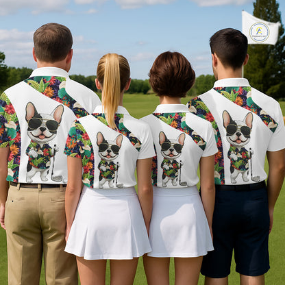 Funny Mens Golf Polo Shirt Custom Tropical Leaf Pattern Personalized Bulldog Golf Shirts For Men NHN0067