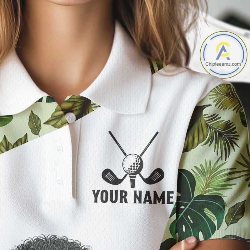 Funny Womens Golf Polo Shirt Custom Tropical Leaf Pattern Personalized Poodle Dog Golf Shirts For Women NHN0067