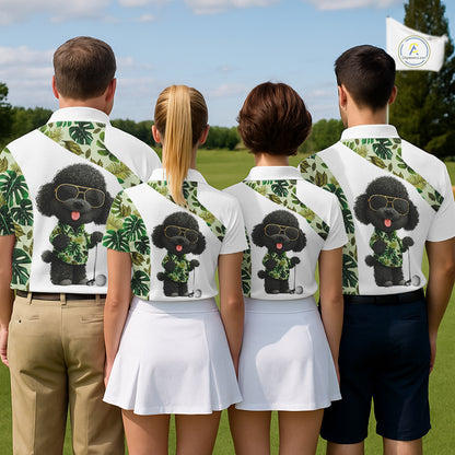 Funny Mens Golf Polo Shirt Custom Tropical Leaf Pattern Personalized Poodle Dog Golf Shirts For Men NHN0067