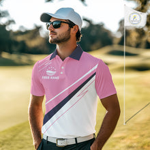 Load image into Gallery viewer, Mens Golf Polo Shirt Custom Blue And Pink Golf Shirt, White Team Golf Shirts Personalized  NHN0075