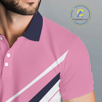 Mens Golf Polo Shirt Custom Blue And Pink Golf Shirt, White Team Golf Shirts Personalized  NHN0075