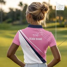 Load image into Gallery viewer, Womens Golf Polo Shirt Custom Blue And Pink Golf Shirt Personalized White Team Golf Shirts NHN0075