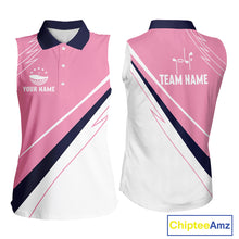 Load image into Gallery viewer, Womens Sleeveless Golf Polo Shirt Custom Blue And Pink Golf Shirt Personalized White Team Golf Shirts NHN0075