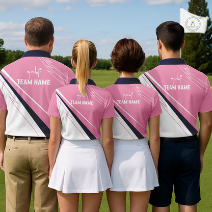 Mens Golf Polo Shirt Custom Blue And Pink Golf Shirt, White Team Golf Shirts Personalized  NHN0075