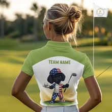 Load image into Gallery viewer, Funny Green Womens Golf Polo Shirt Custom Name Poodle Patriotic Dog Golf Shirts Personalized NHN0079