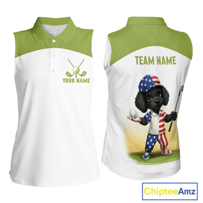 Funny Womens Sleeveless Golf Polo Shirt Custom Name Green Poodle Dog Golf Shirts Personalized NHN0079