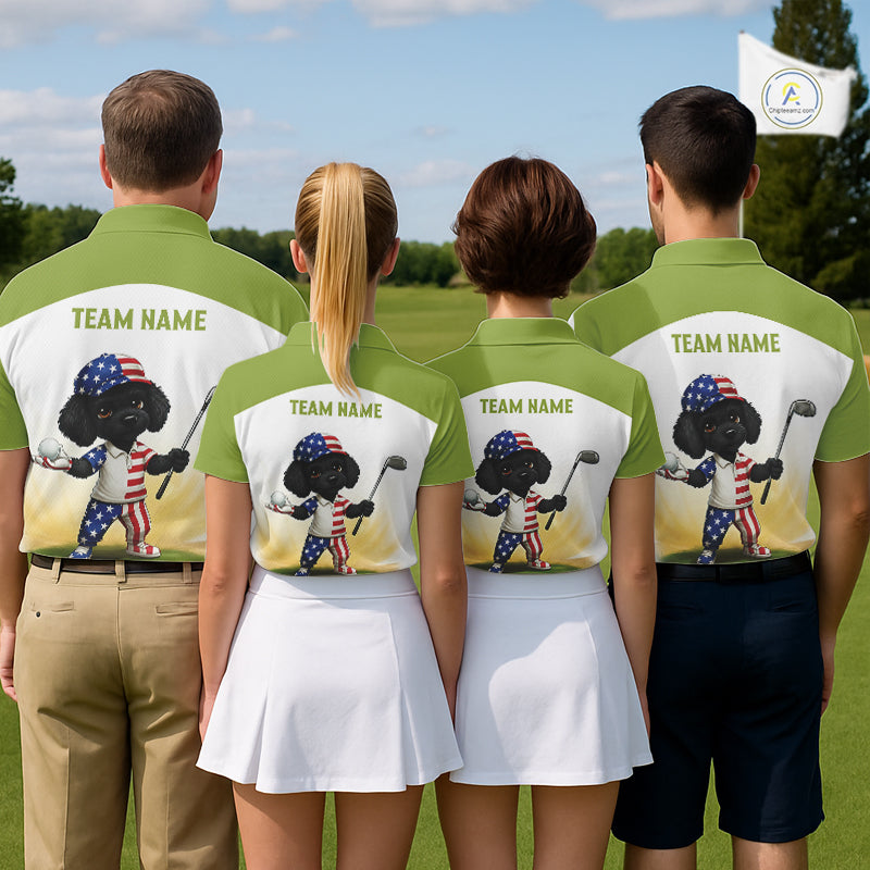 Funny Green Womens Golf Polo Shirt Custom Name Poodle Patriotic Dog Golf Shirts Personalized NHN0079