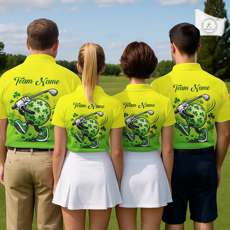 Neon Green Womens Golf Polo Shirt Custom Name Green Clover St Patrick Day Golf Shirts, Golfer Gift NHN0206