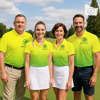 Neon Green Womens Golf Polo Shirt Custom Name Green Clover St Patrick Day Golf Shirts, Golfer Gift NHN0206