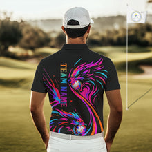 Load image into Gallery viewer, Wolf Mens Golf Polo Shirt Custom Neon Purple Pattern Team Golf Tops, Black Golf Outfit For Men NHN0085