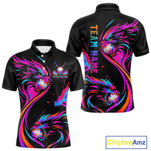 Load image into Gallery viewer, Wolf Mens Golf Polo Shirt Custom Neon Purple Pattern Team Golf Tops, Black Golf Outfit For Men NHN0085