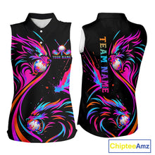 Load image into Gallery viewer, Wolf Womens Sleeveless Golf Polo Shirt Custom Neon Purple Pattern Team Golf Tops, Black Golf Outfit NHN0085