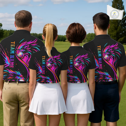 Wolf Mens Golf Polo Shirt Custom Neon Purple Pattern Team Golf Tops, Black Golf Outfit For Men NHN0085