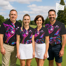 Load image into Gallery viewer, Wolf Womens Golf Polo Shirt Custom Neon Purple Pattern Team Golf Tops, Black Golf Outfit For Ladies NHN0085