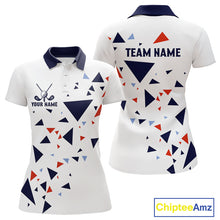 Load image into Gallery viewer, Womens Golf Polo Shirt Custom Orange And Blue Triangle Pattern Team Golf Tops, White Golf Attire NHN0086