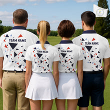 Load image into Gallery viewer, Mens Golf Polo Shirt Custom Orange And Blue Triangle Pattern Team Golf Tops, White Golf Attire NHN0086