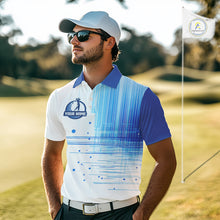 Load image into Gallery viewer, Mens Golf Polo Shirt Custom Blue Pattern Team Golf Tops, White Golf Golf Outfit For Men NHN0087