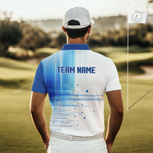 Load image into Gallery viewer, Mens Golf Polo Shirt Custom Blue Pattern Team Golf Tops, White Golf Golf Outfit For Men NHN0087