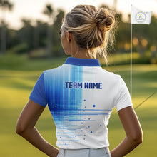 Load image into Gallery viewer, Womens Golf Polo Shirt Custom Blue Pattern Team Golf Tops, White Golf Golf Outfit For Women NHN0087