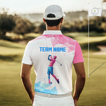 Load image into Gallery viewer, Blue And Pink Polygonal Pattern Mens Golf Polo Shirts Custom White Golf Clubs Golf Shirt For Men NHN0098