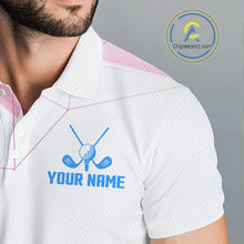 Load image into Gallery viewer, Blue And Pink Polygonal Pattern Mens Golf Polo Shirts Custom White Golf Clubs Golf Shirt For Men NHN0098