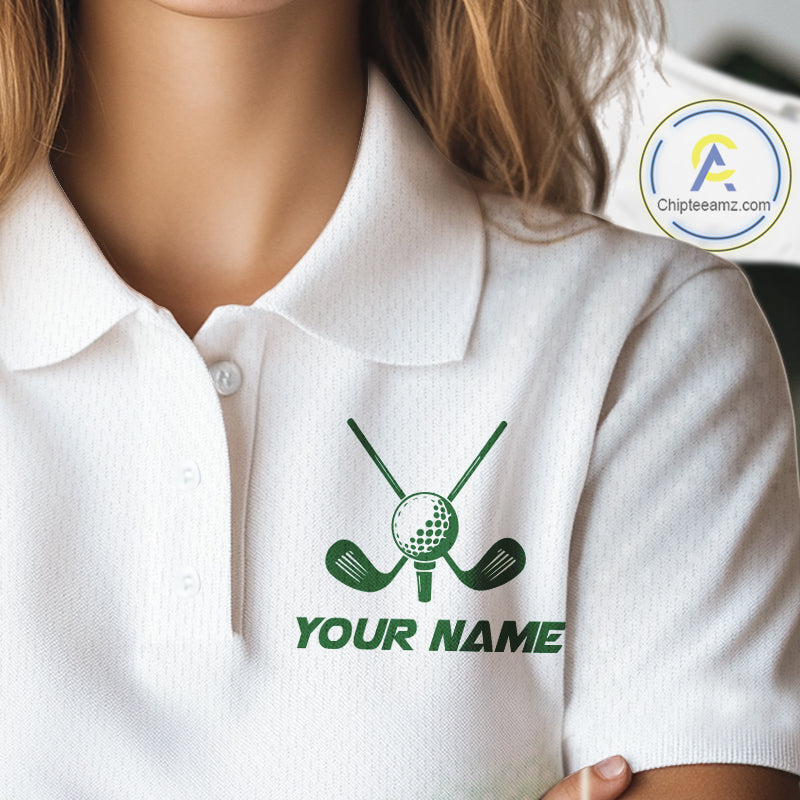 Green Geometric Triangle Pattern Womens Golf Polo Shirt Custom Watercolor Golf Ball White Golf Tops NHN0119