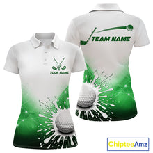 Load image into Gallery viewer, Green Geometric Triangle Pattern Womens Golf Polo Shirt Custom Watercolor Golf Ball White Golf Tops NHN0119