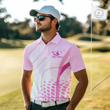 Load image into Gallery viewer, Pink White Mens Golf Polo Shirts Custom Name Golf Shirts For Men Personalized Golf Gifts NHN0015