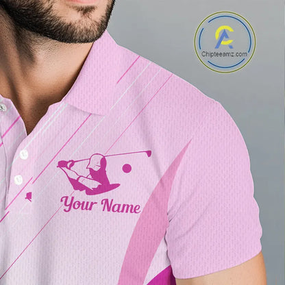 Pink White Mens Golf Polo Shirts Custom Name Golf Shirts For Men Personalized Golf Gifts NHN0015