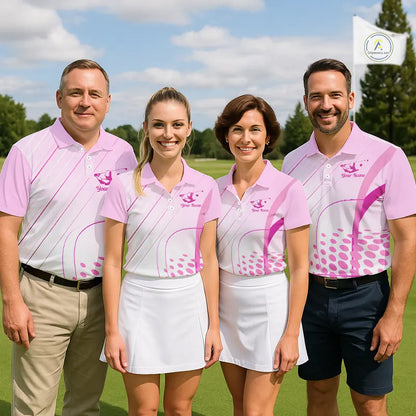 Pink White Mens Golf Polo Shirts Custom Name Golf Shirts For Men Personalized Golf Gifts NHN0015