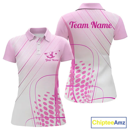 Pink White Womens Golf Polo Shirts Custom Name Golf Shirts For Women Personalized Golf Gifts  NHN0015
