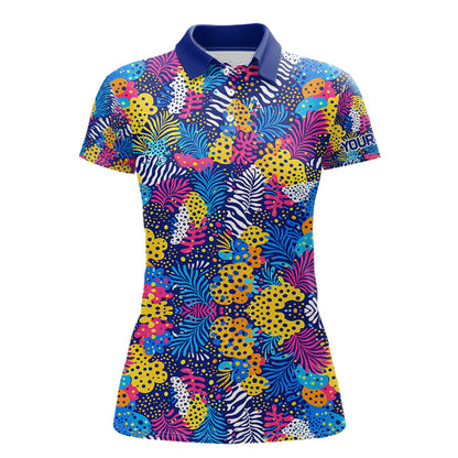 Colorful Paisley Pattern Womens Golf Polo Shirts Custom Tropical Golf Attire For Ladies, Golfer Gift NHN0147