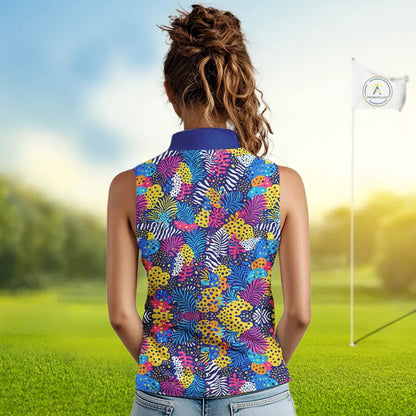 Colorful Paisley Pattern Womens Sleeveless Golf Polo Shirt Custom Tropical Golf Attire For Ladies NHN0147