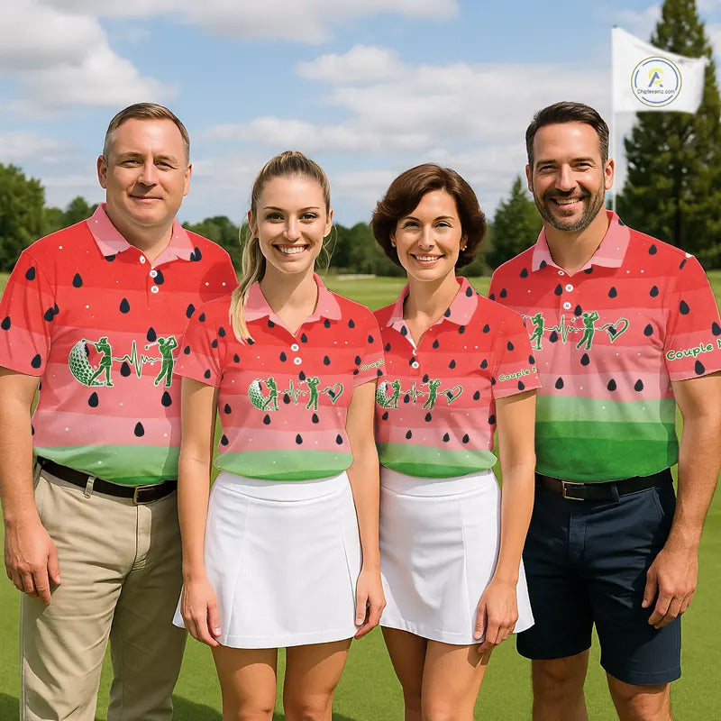 Watermelon Polo Shirt For Men Women, Heartbeat Couple Matching Golf Polo Shirt Custom Valentines Outfit NHN0148
