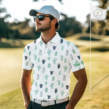 Load image into Gallery viewer, Funny Cactus Flower Pattern Mens Golf Polo Shirts Custom, Cactus Golf Shirt Personalized NHN0151