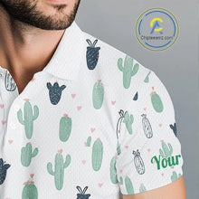 Load image into Gallery viewer, Funny Cactus Flower Pattern Mens Golf Polo Shirts Custom, Cactus Golf Shirt Personalized NHN0151