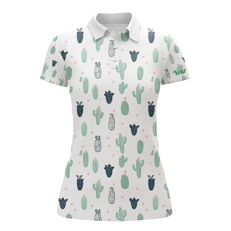Funny Cactus Flower Pattern Womens Golf Polo Shirts Custom, Cactus Golf Shirt Personalized NHN0151