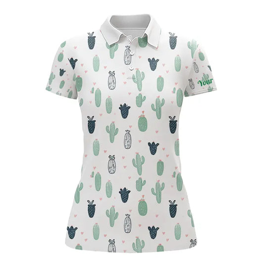 Funny Cactus Flower Pattern Womens Golf Polo Shirts Custom, Cactus Golf Shirt Personalized NHN0151