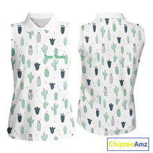 Load image into Gallery viewer, Funny Cactus Flower Pattern Womens Sleeveless Golf Polo Shirt Custom, Cactus Golf Shirt Personalized NHN0151