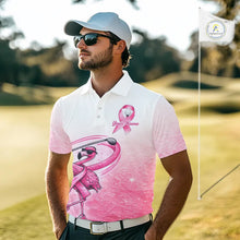 Load image into Gallery viewer, Pink Breast Cancer Golf Shirt, Funny Flamingo Cancer Awareness Mens Golf Polo Shirt, Golf Gifts NHN0167