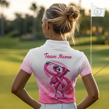 Load image into Gallery viewer, Pink Breast Cancer Golf Shirt, Funny Flamingo Womens Golf Polo Shirt Custom Cancer Awareness Golf Gifts NHN0167