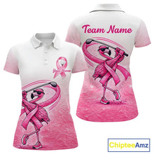 Load image into Gallery viewer, Pink Breast Cancer Golf Shirt, Funny Flamingo Womens Golf Polo Shirt Custom Cancer Awareness Golf Gifts NHN0167