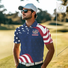 Load image into Gallery viewer, Funny Mens Golf Polo Shirt Custom Name American Flag Polo Shirt, 250 Years Of Freedom Patriotic Gift NHN0173