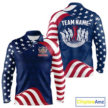 Load image into Gallery viewer, Funny Long Sleeve Golf Polo Shirt Custom Name American Flag Golf Shirt For Men, Patriotic Gift NHN0173