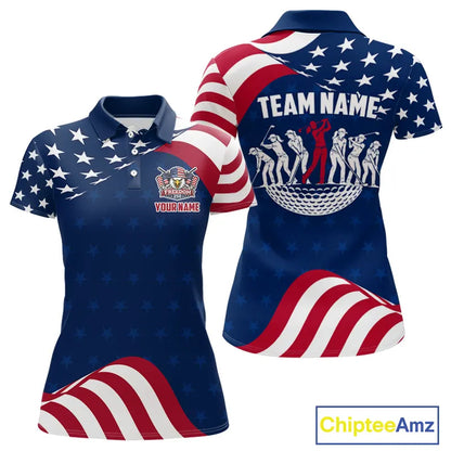 Funny Womens Golf Polo Shirt Custom Name American Flag Polo Shirt, 250 Years Of Freedom Patriotic Gift NHN0173