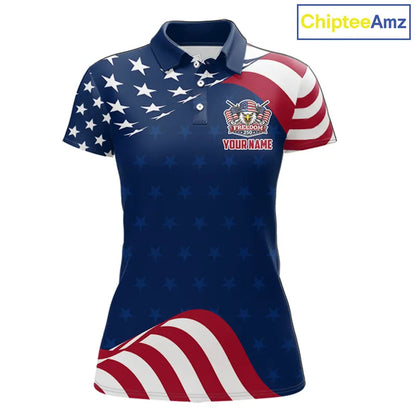 Funny Womens Golf Polo Shirt Custom Name American Flag Polo Shirt, 250 Years Of Freedom Patriotic Gift NHN0173
