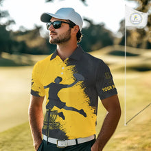 Load image into Gallery viewer, Mens Disc Golf Polo Shirt Custom Name Black And Yellow Disc Golf Basket Personalized Disc Golf Shirts NHN0050