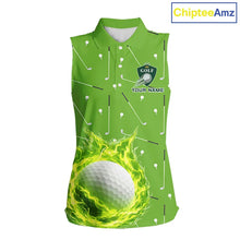 Load image into Gallery viewer, Womens Sleeveless Golf Polo Shirt Custom Green And White Golf Ball Flame Team Shirts, Ladies Golf Top NHN0179